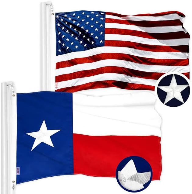G128 Combo Pack: USA American Flag 2x3 Ft Embroidered Stars & Texas Flag 2x3 Ft Embroidered