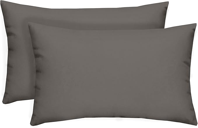 RSH Décor - Jumbo Lumbar Pillow Covers – Set of 2 | 26" x 16" | Outdoor Use – Patio, Lounge, Adirondack, Deck | Water & Fade-Resistant | Includes Down-Alternative Inserts | Charcoal Grey (Gray)
