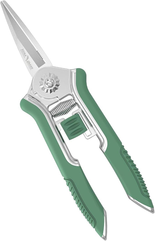 FLORA GUARD 6.5-Inch Floral Scissors, Zinc Alloy with Rubber Handle, Toothed Blade for Quick Cutting, Suitable for Flower Placement, Plant Pruning, Rose or Fruit Picking (Green)
