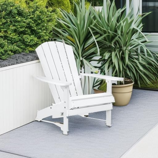 YEFU Adirondack Chair Weather Resistant: Outdoor Chair HIPS Plastic Adirondack Chairs - Patio Chairs with Wood Texture - Lawn Fire Pit Deck Porch Garden Chairs for Adults (White)