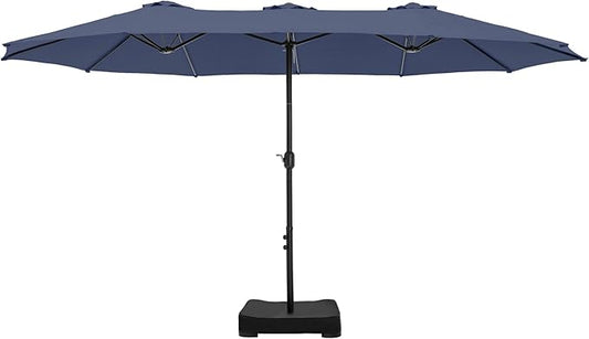 Sophia & William 15 ft Extra Large Patio Umbrella with Base Included, Rectangular Outdoor Umbrella Heavy Duty, Market Umbrella Double-sided Fade Resistant for Pool Garden Backyard, Navy Blue