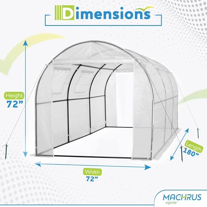 Machrus Ogrow Deluxe Walk-in Tunnel Greenhouse with White Cover