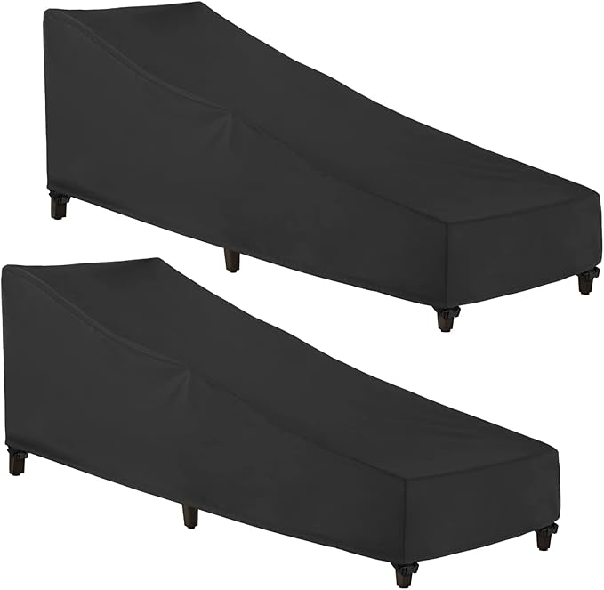 SunPatio Waterproof Outdoor Chaise Lounge Cover , 2 Pack Patio Lounge Chair Covers with Windproof Buckle Straps, UV & Rip & Fade Resistant, All Weather Protection, 80W x 30D x 26H inch, Black