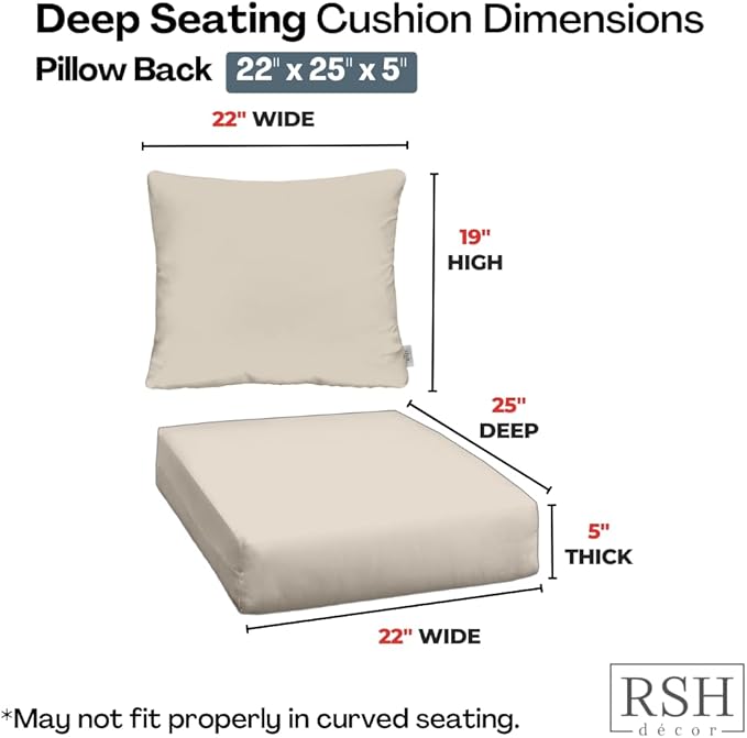 RSH DECOR Deep Seating Cushion with Pillow Back | 22” x 25” Seat | Water and Fade-Resistant Spun Fabric | Outdoor Chair Cushion Set for Patio Furniture | Gould Multi