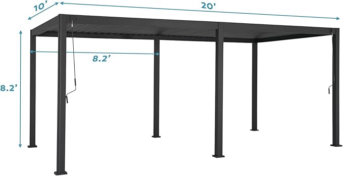 Mirador 111S Round Louvered Pergola Gazebo, 10Ft x 20Ft, Full Aluminum Frame, Adjustable Roof, Outdoor, Durable, Charcoal