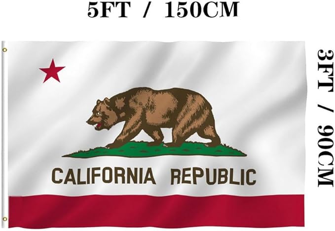 Jayus Double Sided Embroidered California Republic Sates Flags 3x5 FT Outdoor - 340D Heavy Duty Nylon Californian Cali CA Bear Flag Banner with 2 Grommets