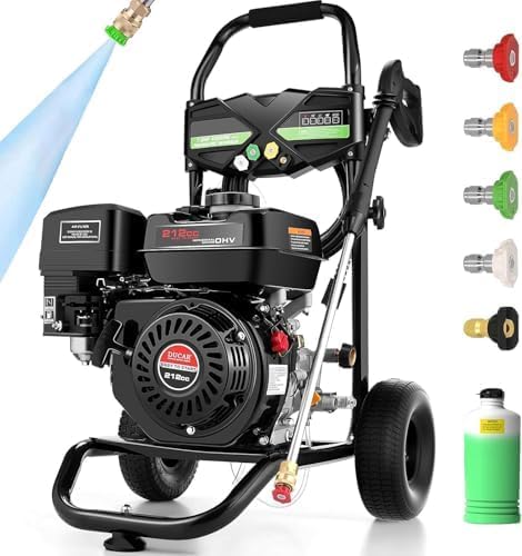 4200 PSI Gas Pressure Washer, 4.0 Max GPM 212CC 7HP Commercial Gas Power Washer, Spray Gun and Wand, 5 Nozzle Set, for Cars/Fences/Driveways/Homes/Patios/Furniture (Black)