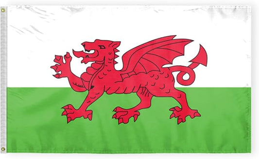 AGAS Wales Flag 3x5 ft Double Stitched Hem 100% Polyester Metal Grommets Indoor Welsh National Flag