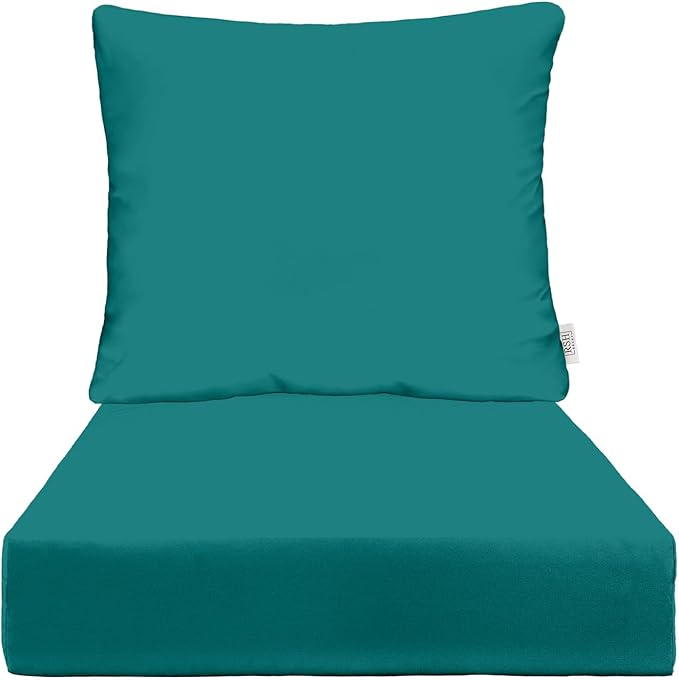 RSH DECOR Deep Seating Cushion with Pillow Back | 22” x 25” x 5" Seat | Water and Fade-Resistant Spun Fabric | Made in USA | Outdoor Chair Cushion Set for Patio Furniture (Peacock)