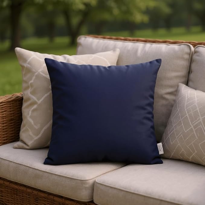 RSH DECOR: Sunbrella Square Throw Pillows Set of 2 | 20" x 20" | Water and Fade-Resistant Performance Fabric | Outdoor Pillow Covers with Down-Alternative Inserts | Canvas Navy Blue