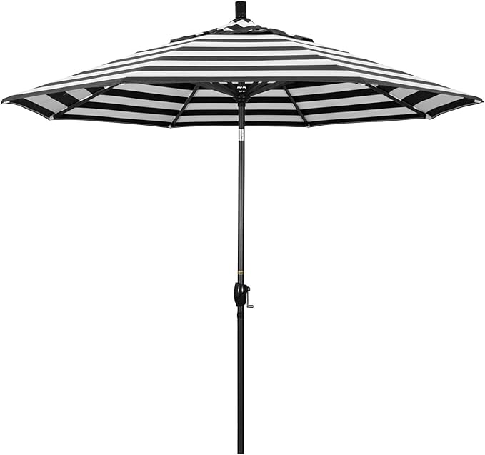 California Umbrella 9' Rd Pacific Trail Series Aluminum Patio Umbrella, Crank Lift, Push Button Tilt, Black Finish, Sunbrella Cabana Classic Fabric