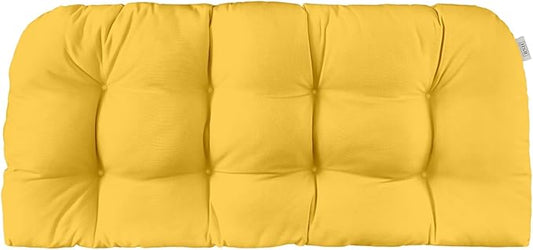 RSH DECOR Sunbrella Tufted Wicker Loveseat Cushion | 44” x 22" | Water and Fade-Resistant Performance Fabric | Outdoor Settee Cushion for Patio Furniture | Made in USA (Canvas Sunflower Yellow)