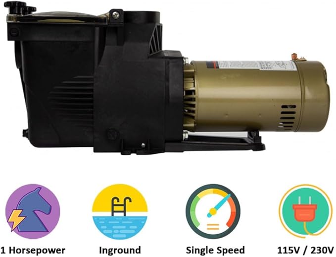 Rx Clear Ultimate Niagara 1 HP Pool Pump for Inground Swimming Pools | 56 Frame | 115/230 Volt | 11.4/5.7 Amps | Corrosion Proof | Large See-Through Strainer Cover