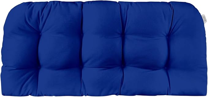 RSH DECOR: Sunbrella Tufted Wicker Loveseat Cushion | 41” x 19" | Water and Fade-Resistant Performance Fabric | Outdoor Settee Cushion for Patio Furniture | Canvas True Blue