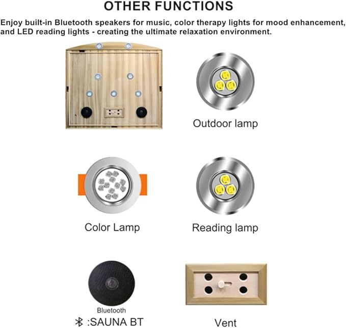 2 Person Infrared Sauna, Red Cedar Wood Low EMF Far Infrared Saunas for Home, 1750watt Indoor Personal Sauna Roombox with Door Heating Panels, 7-Color Lights, Outdoor Lamps, Blue-Tooth