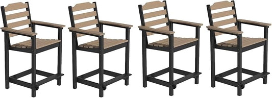 OTSUN Tall Adirondack Chairs Set of 4 with Connecting Tray, 24 inches HDPE Bar Height Outdoor Chairs, All Weather Resistant for Balcony, Porch, Kitchen (4 PCS, Black&Brown)
