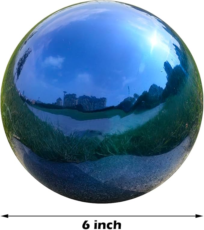 Nerien 6 Inch Gazing Ball, Stainless Steel Garden Mirror Globe, Polished Ornament Sphere, Hollow Floating Reflective Hemisphere, Home Outdoor Pond Housewarming Swimming Pool Decoration Gift, Blue