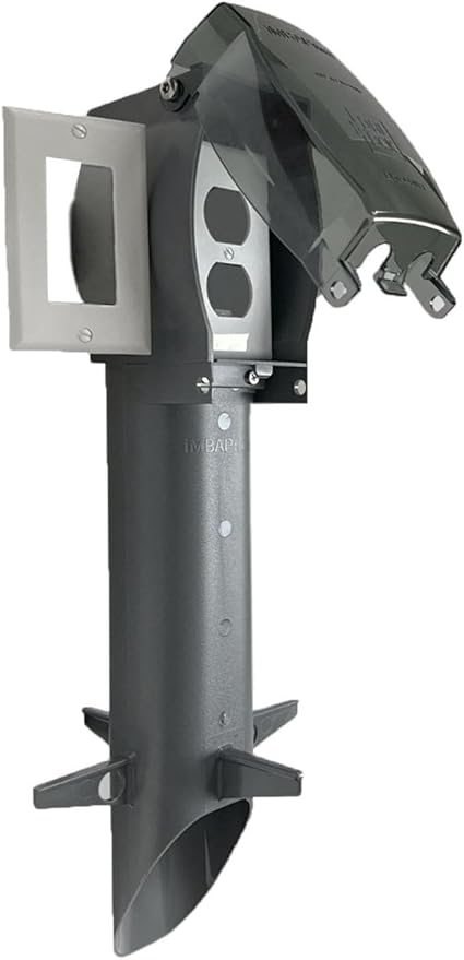 iMBAPrice IMBA-GPD19GR 19.5" Silver Grey Outdoor Power Post Enclosure, Weatherproof in-Use Electrical Outlet Stake for Garden & Landscape Lighting, Built-in Stabilizers Outlet Box with Cover, 1-Pack
