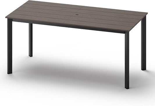 Outdoor Patio Dining Table, Aluminum & HDPE Outdoor Table with Umbrella Hole, All-Weather for Deck, Garden, Lawn, Backyard, Poolside and Indoor Use (Charcoal)