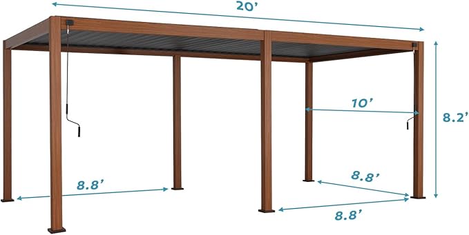 MIRADOR 111S Takasho Louvered Pergola, 10Ft x 20Ft, Full Aluminum Frame, Adjustable Roof for Outdoor Deck Garden Patio, Durable, Cherry Oak