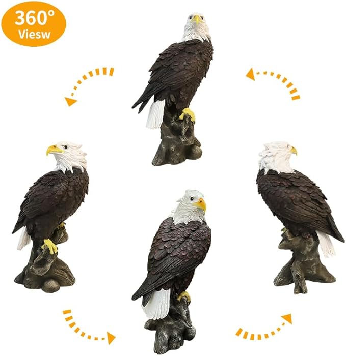 Garden Decor Sculptures Statues Outdoor, Bald Eagle Statue Christmas Animal Decoration, Home Patio Decor Gardening Gifts for Porch,12.99Inch Tall