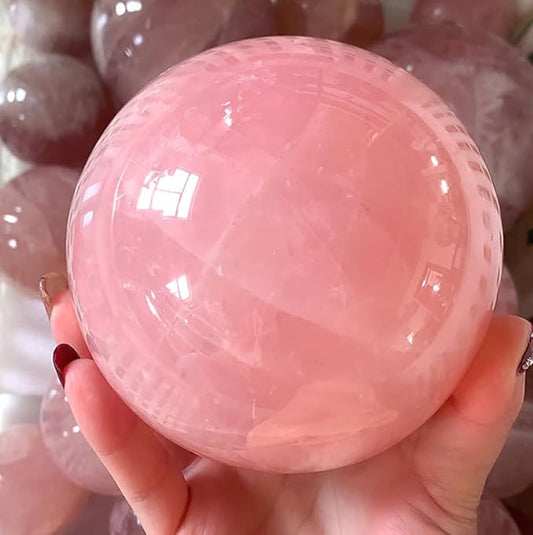 6-7CM/2.36-2.76inch Natural Crystal Ball Rose Quartz Sphere Polished Divination Ball Decorative Sphere Healing Crystals Ball Stone Crafts Home Decor Ornament Gifts(Pink Crystal, 60-70mm)