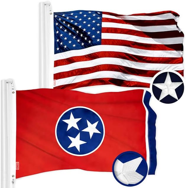 G128 Combo Pack: USA American Flag 3x5 Ft Embroidered Stars & Tennessee State Flag 3x5 Ft Embroidered