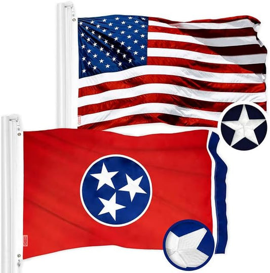 G128 Combo Pack: USA American Flag 3x5 Ft Embroidered Stars & Tennessee State Flag 3x5 Ft Embroidered