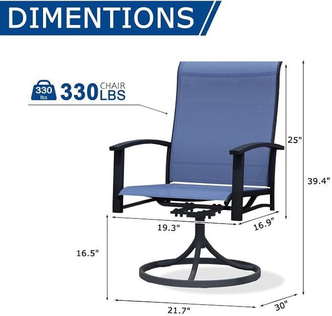 Patio Swivel Chairs Set of 4, Outdoor Swivel Chairs with Armrest, High Back Patio Chair with Metal Frame, All-Weather Outdoor Dining Chair for Deck, Porch and Lawn, Blue