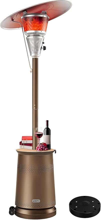 50,000 BTU Patio Heater for Outdoor Use With Adjustable Heat Focusing Top, Portable Propane Patio Heater with Wheels, Stainless Steel Burner for Porch Deck Garden (Brown)