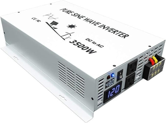 3500W Pure Sine Wave Power Inverter DC 48V to 110V 120V AC Car Inverter with Dual Outlets +Hardwire Terminal +Digital LED Display Solar Converter