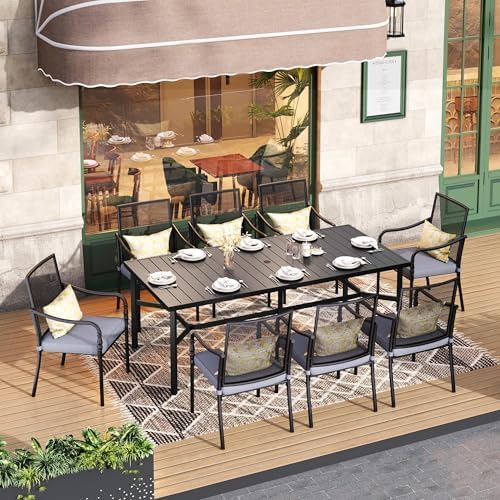 HERA'S HOUSE Patio Table and Chairs Set, 83" Rectangle Table with 8 Cushioned Armrest Chairs, 9 Pieces Outdoor Patio Dining Sets for Backyard Garden Lawn