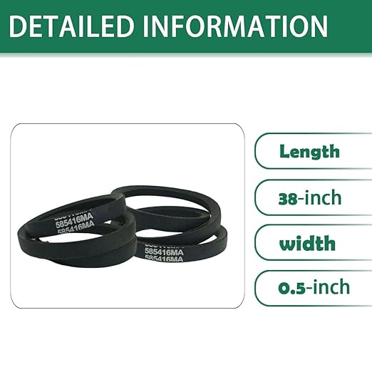 585416MA 585416 1/2" x 38" Snow Blowers Auger Drive Belt Replace Cub Cadet MTD White Outdoor Murray Craftsman 585416 754-0275 954-0275 954-0282(2 Pack)