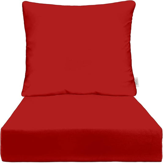 RSH DECOR Deep Seating Cushion with Pillow Back | 22” x 25” x 5" Seat | Water and Fade-Resistant Spun Fabric | Made in USA | Outdoor Chair Cushion Set for Patio Furniture (Red)