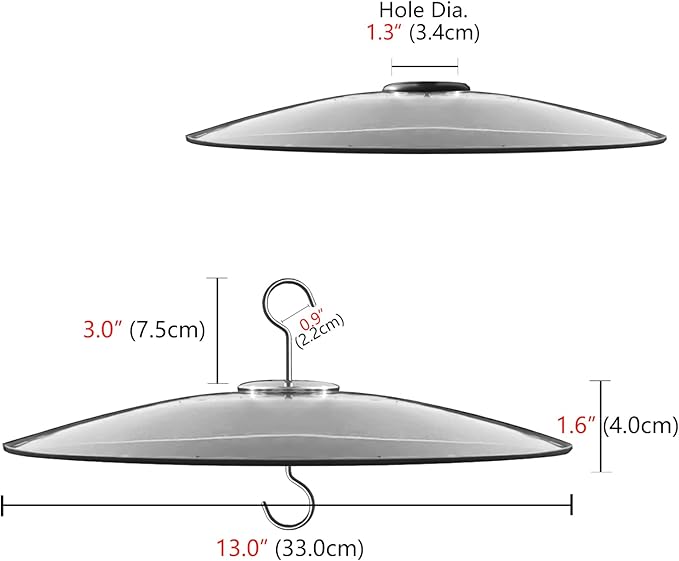 13" Glass Rain Cover for Bird Feeder Outdoors - Baffle on Shepherd Pole/Post or S Hook Hanging - Large Weather Guard Protective Dome - Dia. 33CM - Peacock Feather