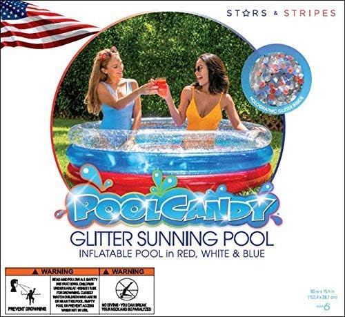 Poolcandy Inflatable Sunning Pools for up to 3 Adults (Stars & Stripes USA Flag with Glitter Inflatable Sunning Pool)