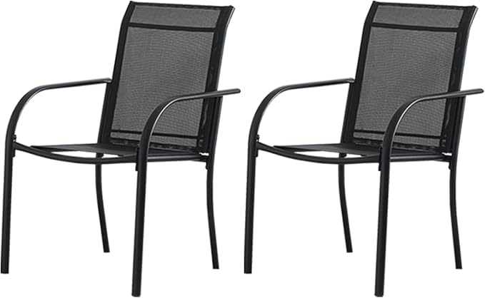 Outdoor Dining Chairs Set of 2, Stackable Patio Chair with Textilene Fabric, Lightweight Garden Chairs for Poolside, Backyard, Camping, Black