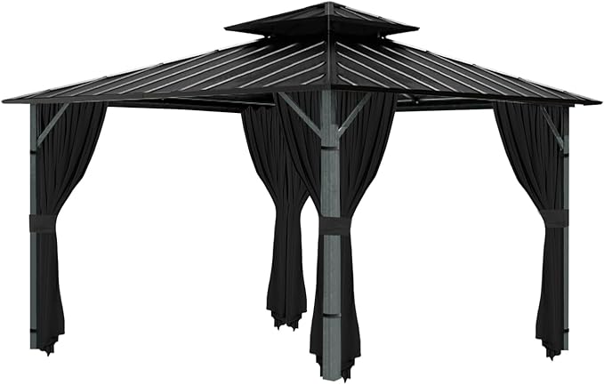 Gazebo Universal Replacement Privacy Curtain, 12'X14' Gazebo Curtains Outdoor Waterproof, 4-Panels Sidewall with Zipper for Patio, Garden and Backyard (Only Curtains, 12'X14', Black)