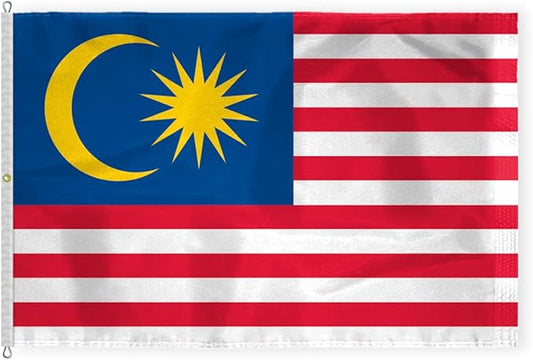 AGAS Malaysia Flag 8x12 ft - Outdoor 200D Nylon - 6 Needle Lock Stitched Fly Hem - Canvas Header - Rope Thimble & 1 Brass Grommet