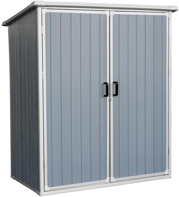 5x3 FT Resin Outdoor Storage Shed with Floor, Waterproof Resin Cabinet with Lockable Door, Outside Plastic Tool Garden Sheds for Backyard Lawn Patio Furniture, Bikes, Accessories, Gray