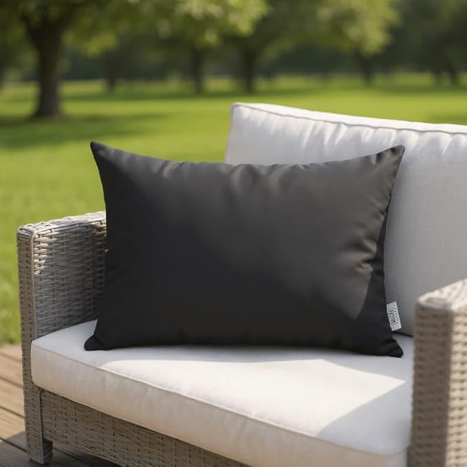 RSH DECOR: Sunbrella Pillow Covers Set of 4 | Covers Only - 20" x 12" | Outdoor Lumbar Pillow Covers Crafted with Sunbrella Performance Fabric | Canvas Black