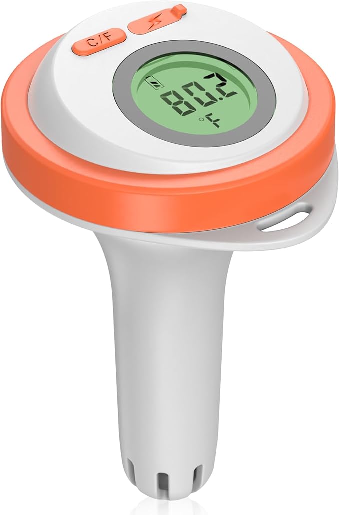Waterproof Rechargeable Digital Floating Pool Thermometer for Swimming Pool/Fish Tank/Bathtub/Hot Tub/Jacuzzi/Aquarium, LCD Screen Easy to Reading