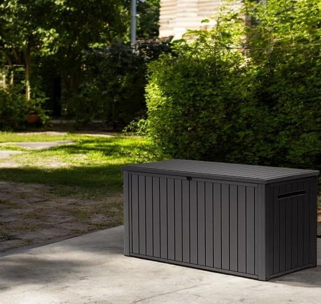 Outdoor/Indoor Storage Deck Box, 170 Gallon Capacity, Weather-Resistant Resin, Graphite
