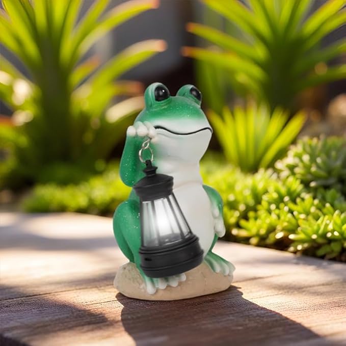 Frog Garden Statues with Solar Lantern, Outdoor Figurine Resin Sculpture Hanging Solar Power Lights for Decoration Yard Patio Balcony Lawn Ornament Art Decor, Unique Gift for Grandma Wowen Mom