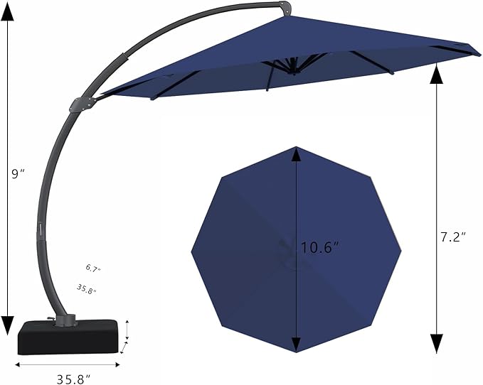7-Piece Patio Dining Set with 11 FT Curvy Cantilever Umbrella, HDPE Tabletop & Aluminum Frame All-Weather Outdoor Furniture for Garden, Backyard, Poolside, Navy
