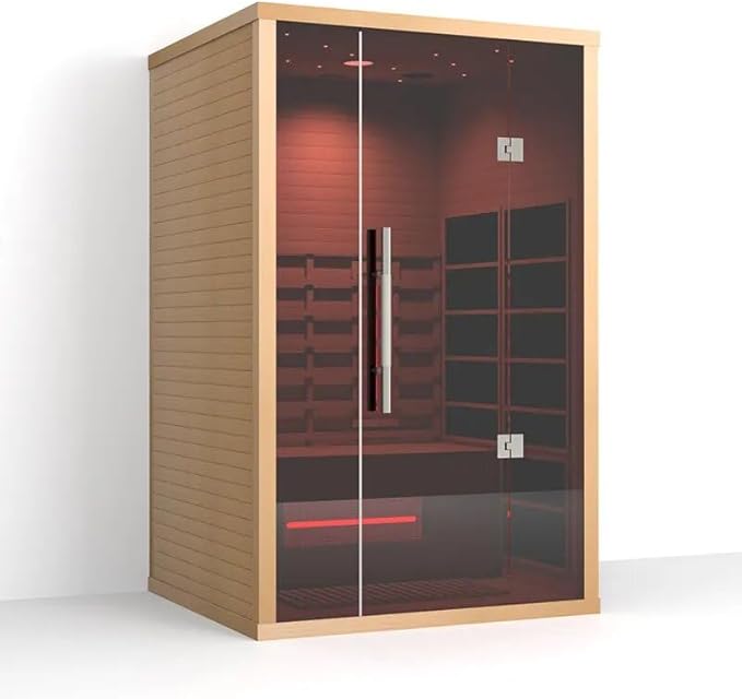 2 People Indoor Infrared Sauna, Low EMF Full Spectrum Red Heater with Carbon Heating Panels, Canadian Hemlock Wood, WiFi Control, 7-Color Starry Light, Reading Lamp, 1750W, 120V