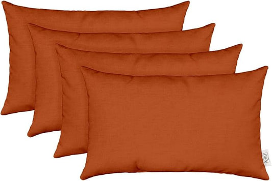 RSH DECOR: Sunbrella Lumbar Throw Pillows Set of 4 | 20" x 12" | Water and Fade-Resistant Performance Fabric | Outdoor Pillow Covers with Down-Alternative Inserts | Canvas Rust