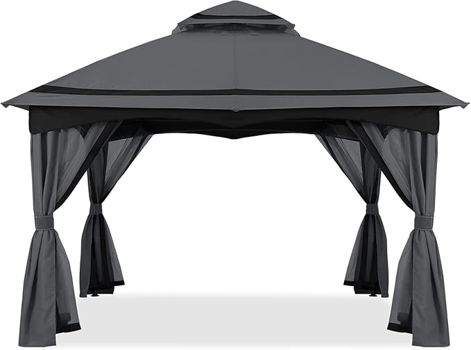 MASTERCANOPY 10x10FT Outdoor Patio Gazebo with Mosquito Netting for Backyard, Patio, Garden Dark Grey