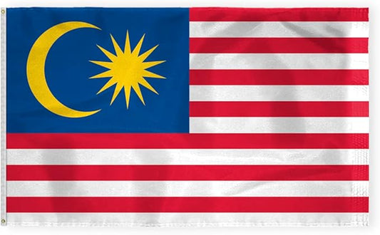 AGAS Malaysia Flag 6x10 ft 200D Nylon 6 Needle Lock Stitched Fly Hem Rust Proof Brass Grommets Canvas Header Large Size Malaysian National Flag