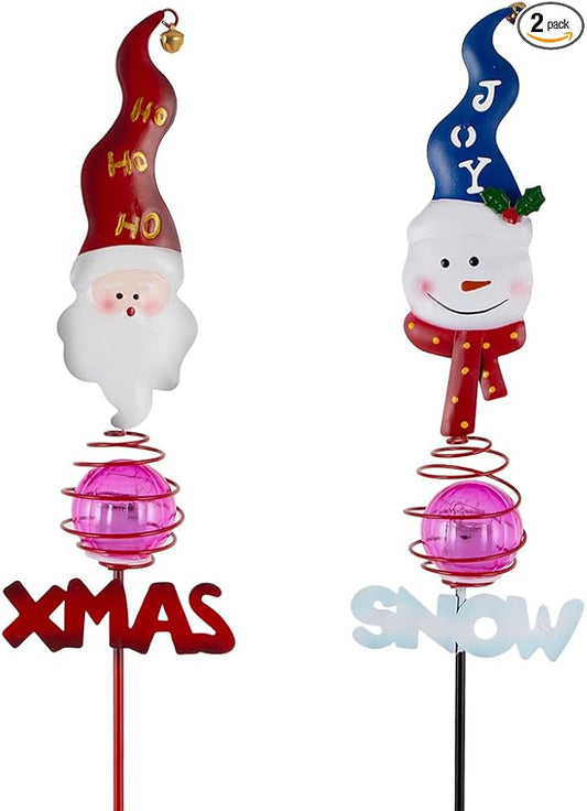 Solar Christmas Decorations Outdoor,2 Pack Snowman＆Santa Claus Xmas Pathways Lights,Christmas Solar Garden Stake Lights for Outside Lawn Patio Landscape